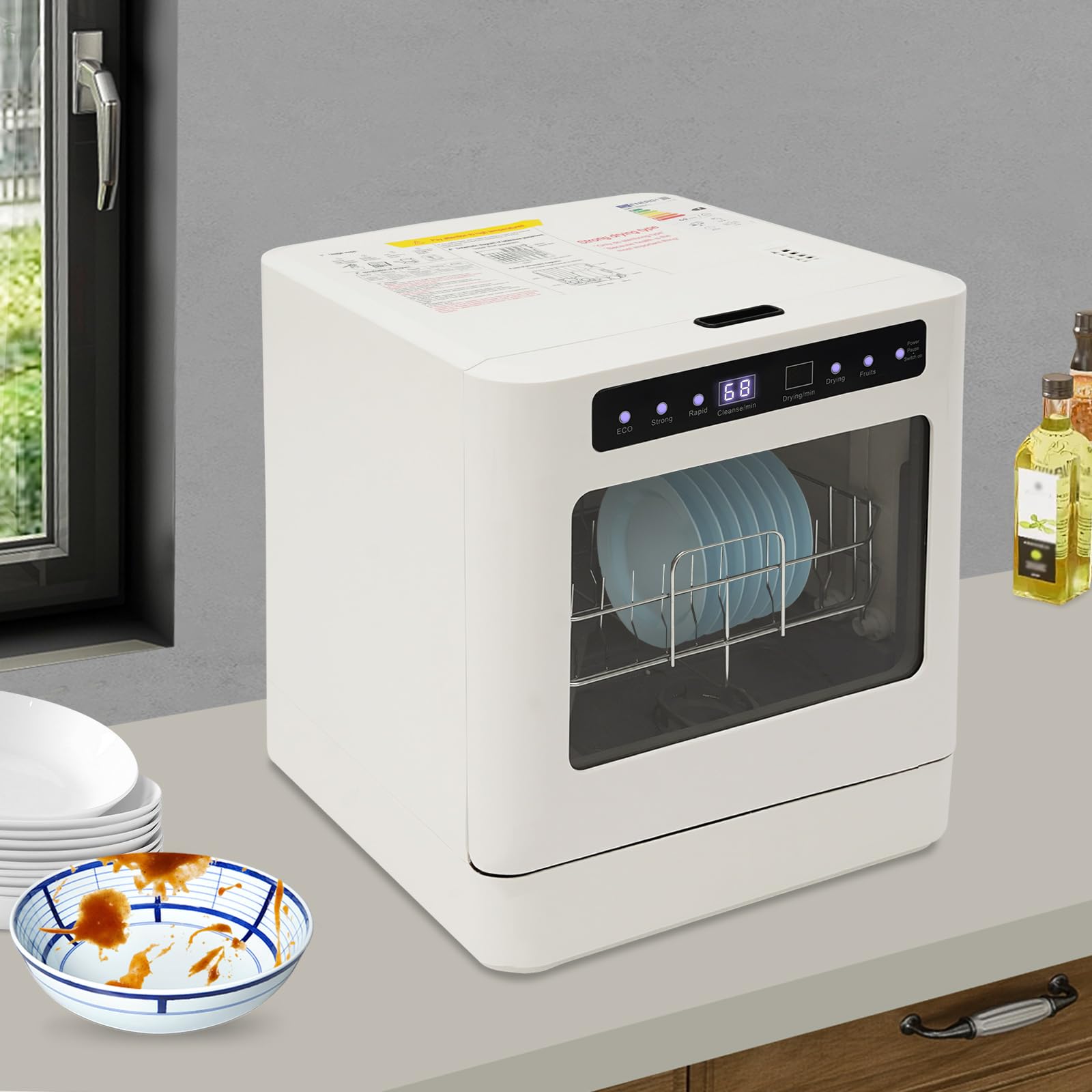 Lavastoviglie da tavolo Mini portatile da tavolo compatto 4 programmi di lavaggio Uv sterilizzazione e pulizia ad alta temperatura a 360° doppio spruzzo indicatore LED per appartamenti camper roulotte
