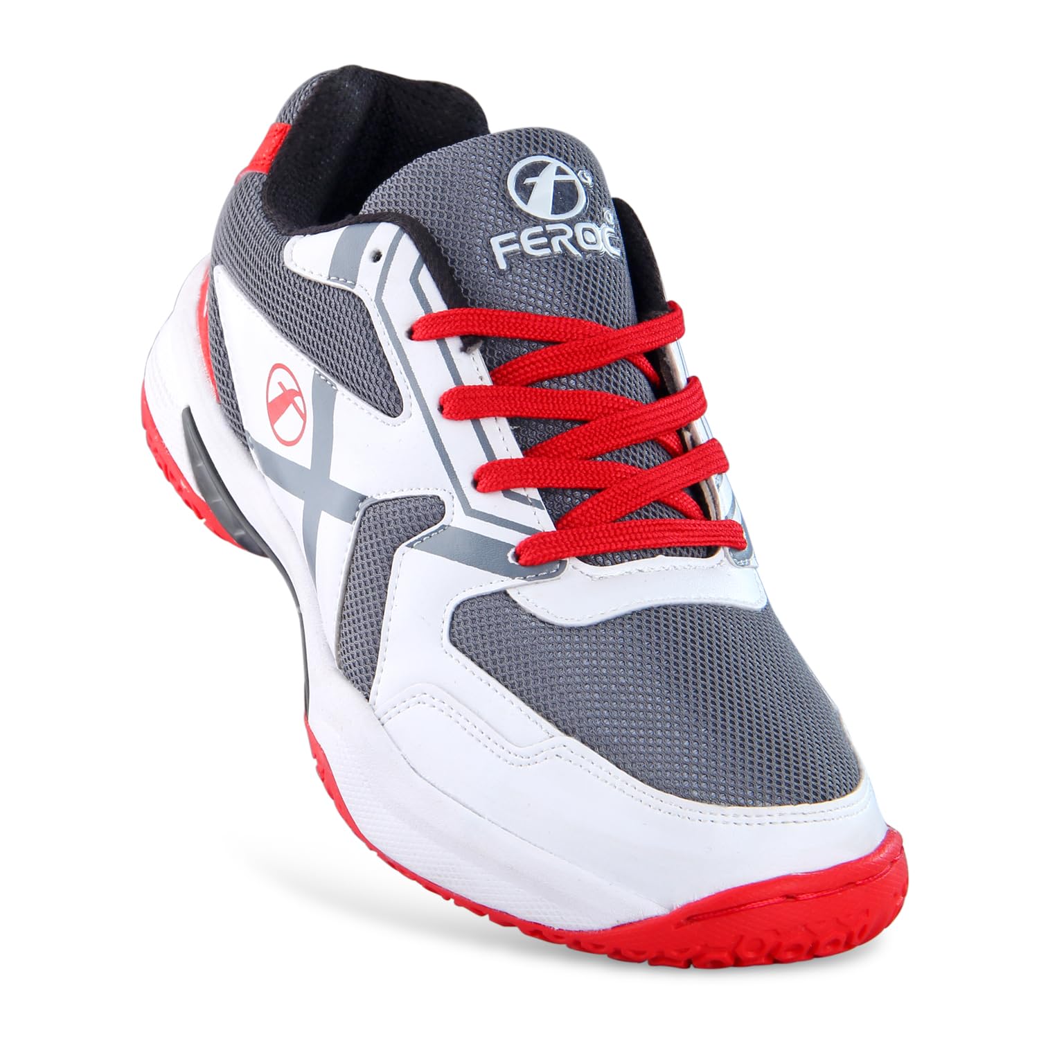 FEROC Classic Non Marking Badminton Shoe for Men Boys Unisex Kids (White RED, UK Footwear Size System, Adult, Men, Numeric, Medium, 11) 1