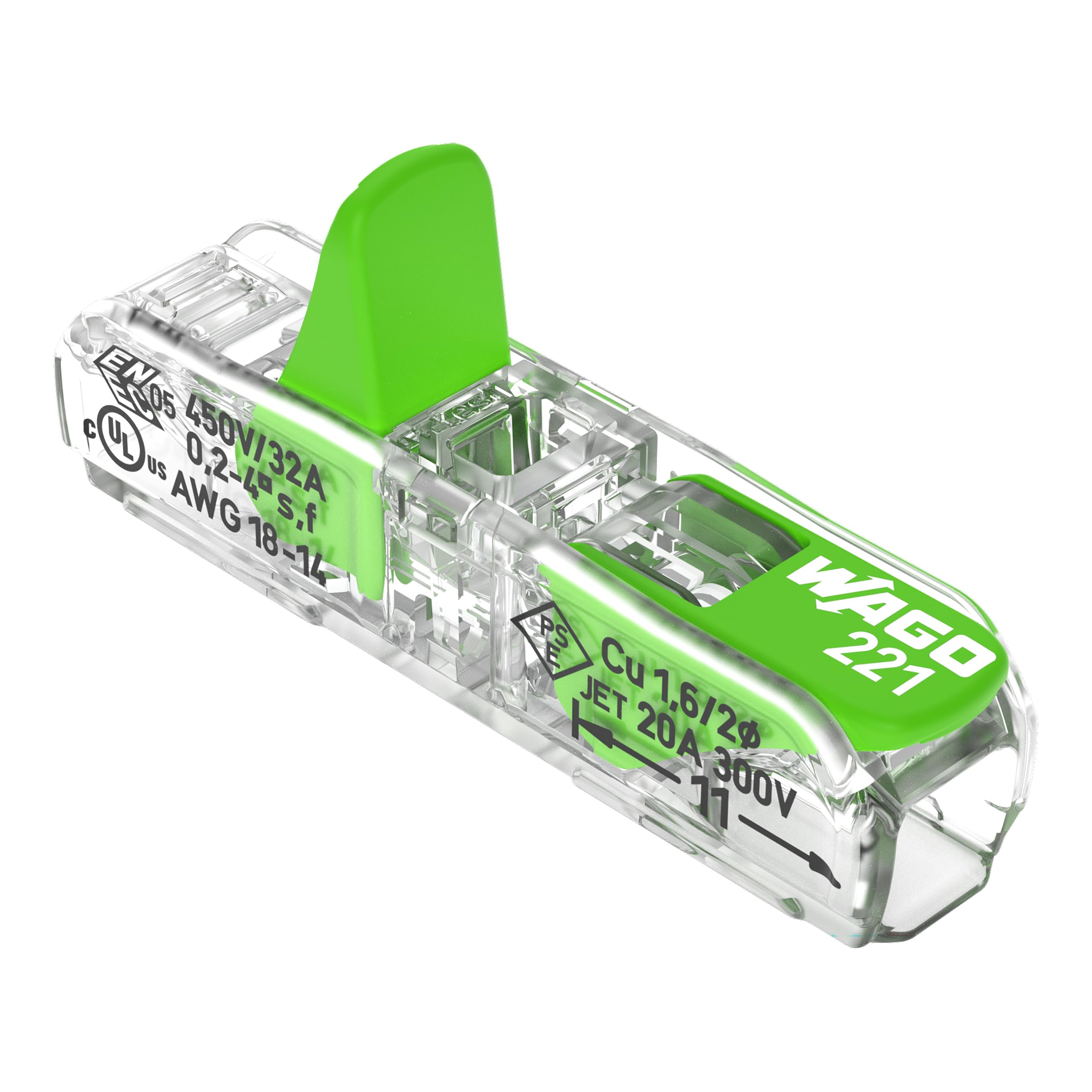 WAGO Green Range 2-przewodowe złącze przelotowe z dźwignią 221-2431 | przekrój znamionowy: 4 mm², z dźwignią, odpowiednie do wszystkich rodzajów przewodów, 60 sztuk