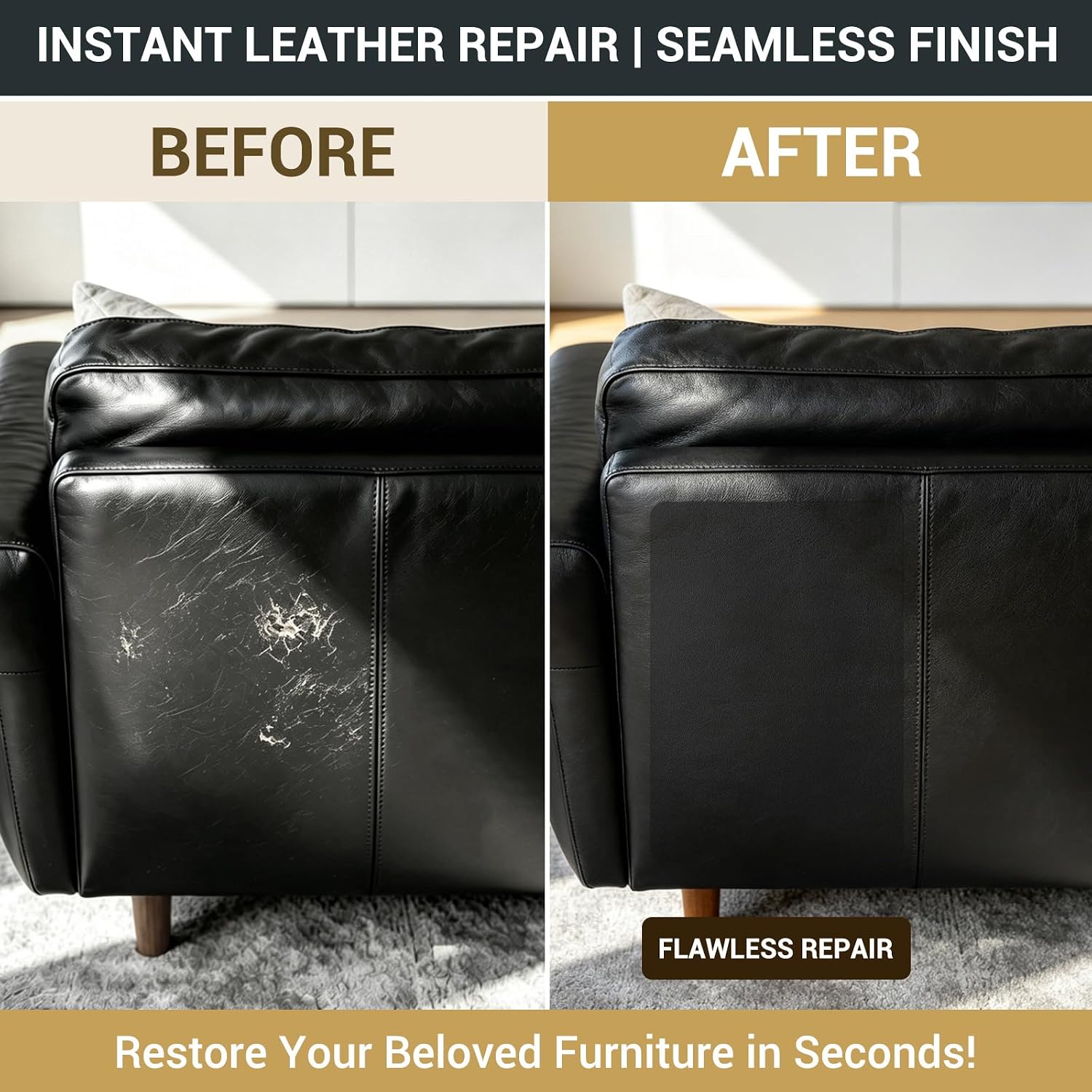 Self Adhesive Leather Repair Patch, Leather Patches for Furniture, Leather Repair Tape for Couch Sofa Car Seat Chair Furniture Repair, Leather Repair Kit (Dark Brown-Glossy Smooth, 17X79 Inch)