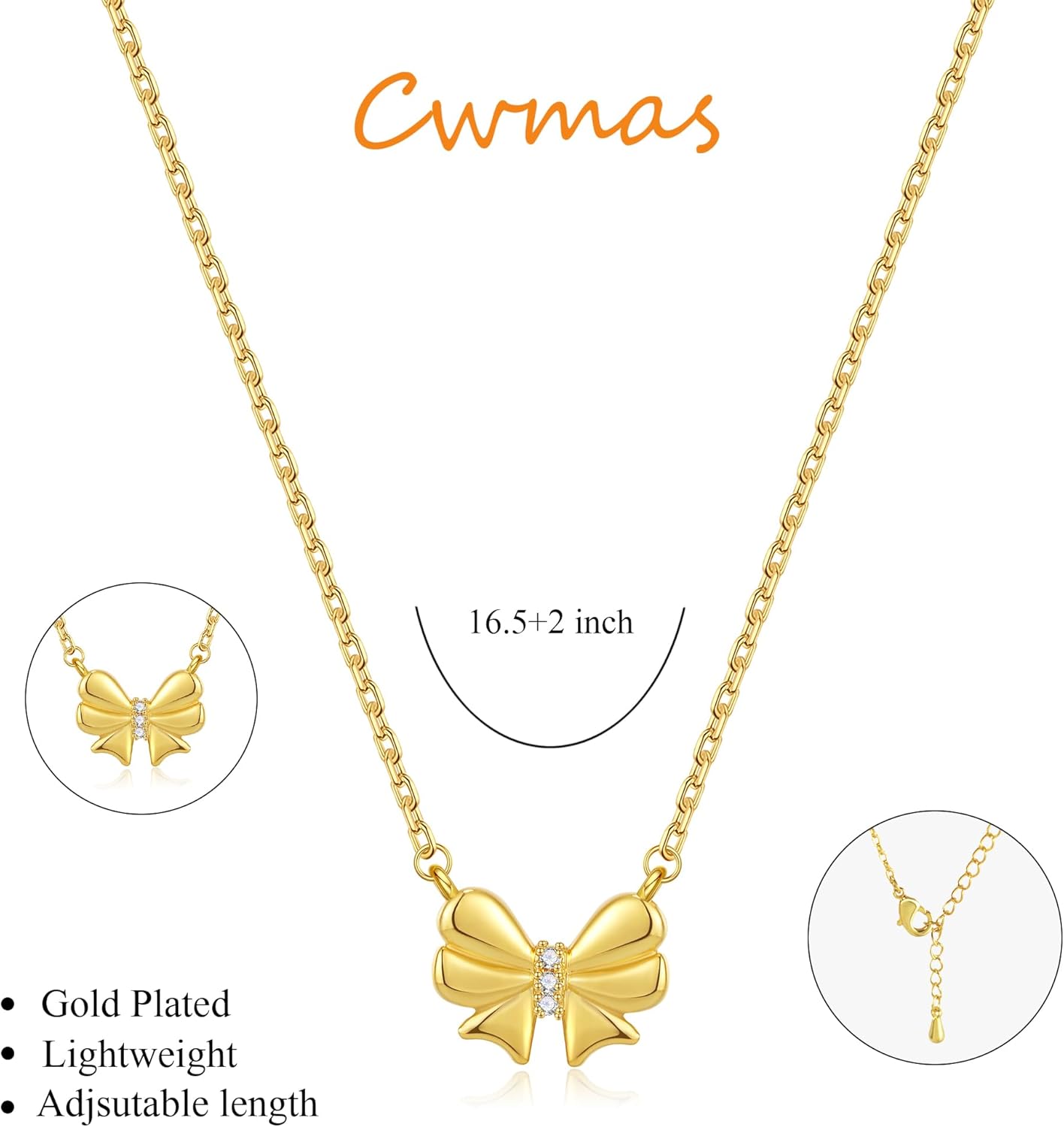 Necklace for Women Bow Necklace Cute Bow Pendant Chain Choker Dainty 14K Gold-Plated Gold Necklaces for Women Trendy Jewelry - Image 2