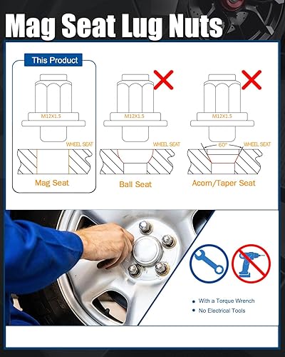 Vista 52 de GAsupply Tuercas de llanta de estilo de fábrica OEM de 14 x 2, 24 piezas de una sola pieza cromadas grandes tuercas de asiento de bellota de 2