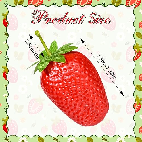 Miniatura 9 de RONRONS 20 piezas de fresas artificiales realistas de plástico de fresas de plástico, accesorios de fotografía, adorno para el hogar, gabinete de