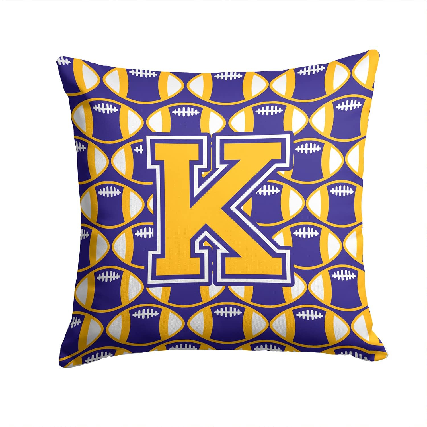 Caroline's Treasures CJ1064-KPW1414 Letter K Football Purple and Gold Fabric Decorative Pillow Machine Washable, Indoor Outdoor Decorative Pillow for Couch, Bed or Patio, 14Hx14W