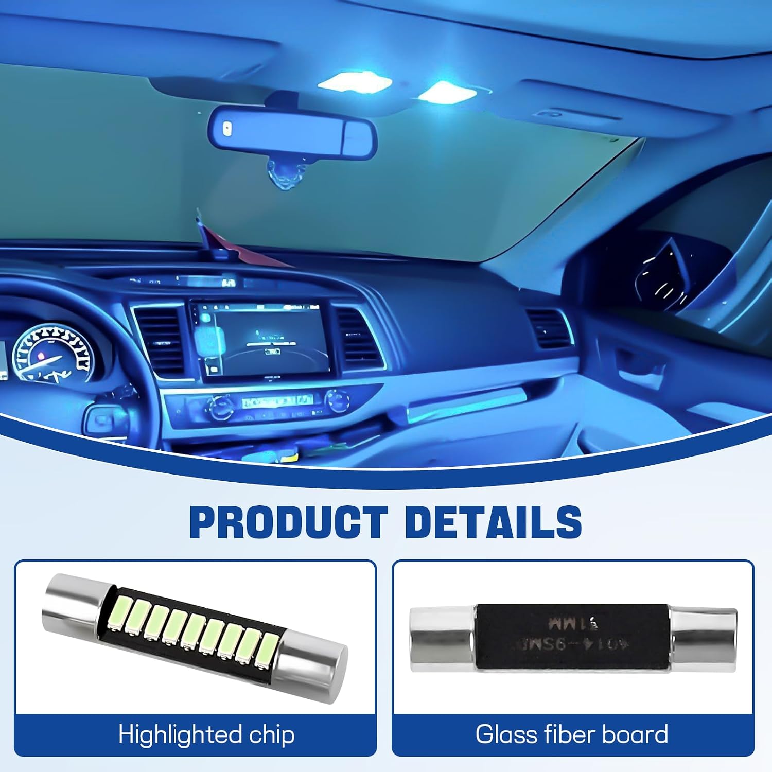 6PCS 31mm LED Car Light Bulb Interior, Bright 9-SMD 4014 Chips, 6614F 6641 6612F Festoon LED Bulb for Car, 12V Automotive Bulbs for Vanity Mirror, Sun Visor, Dome Lights (Ice Blue) image 3