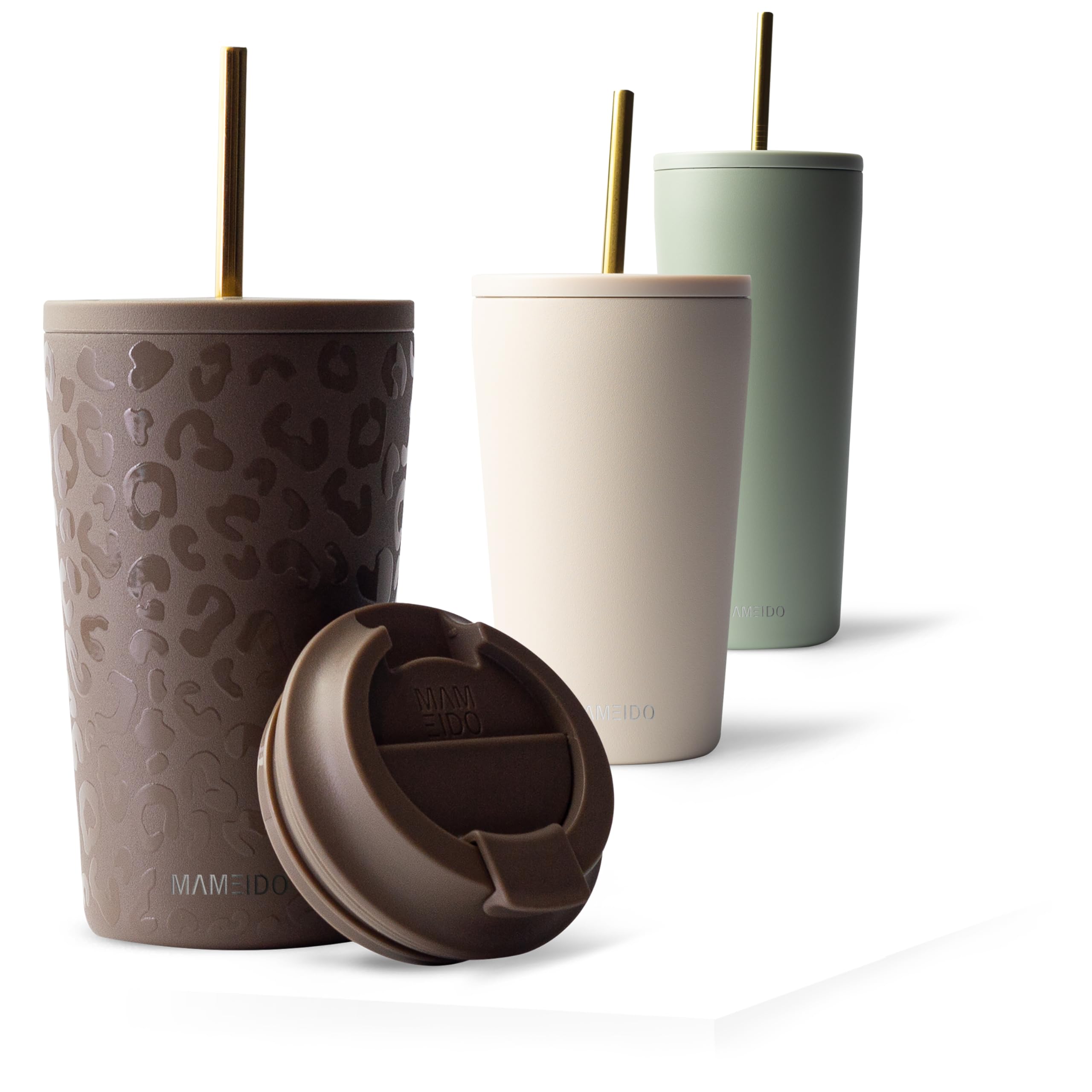 MAMEIDO Thermobecher mit Strohhalm 470 ml, Trinkbecher mit Deckel und Strohhalm aus Edelstahl doppelwandig isoliert, auslaufsicher, Coffee to go Becher (Wild Allure)