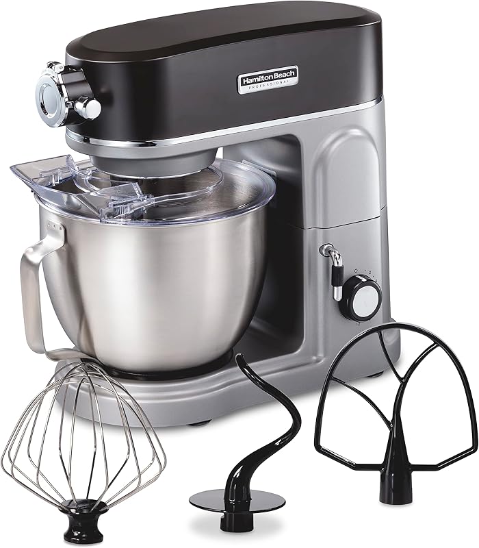 All-Metal 5 Qt Stand Mixer With 12 Speeds | Stainless Steel Bowl | 450 Watts| Attachment Hub | Flat Beater, Dough Hook, Whisk | Tilt-Back Head | Stainless Steel | 63240