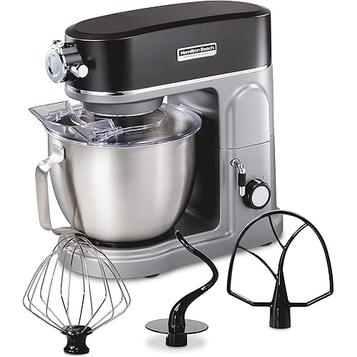 Hamilton Beach Professional All-Metal Stand Mixer with Specialty Attachment Hub, 5 Quart Bowl, 12 Speeds, Includes Flat Beater, Dough Hook, Whisk (63240)