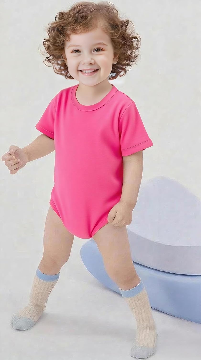 Baby Boy Girl Bubble Romper Short Sleeve Plain Bodysuit T-Shirt Oversize Tops Crewneck Outfit - Image 4