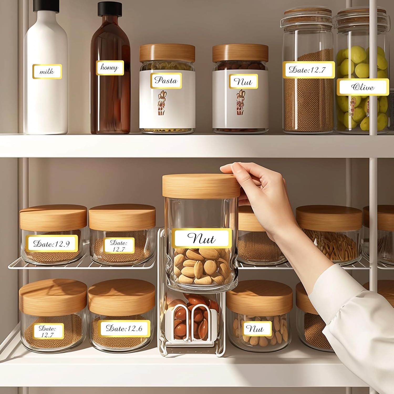 Gold Labels Stickers, Removable Blank Labels Gold Border, Self-Adhesive Rectangular Stickers Water/Oil/Tear Resistant for Storage, Classroom, Home (2 Size, 300 Sheet) - Image 5