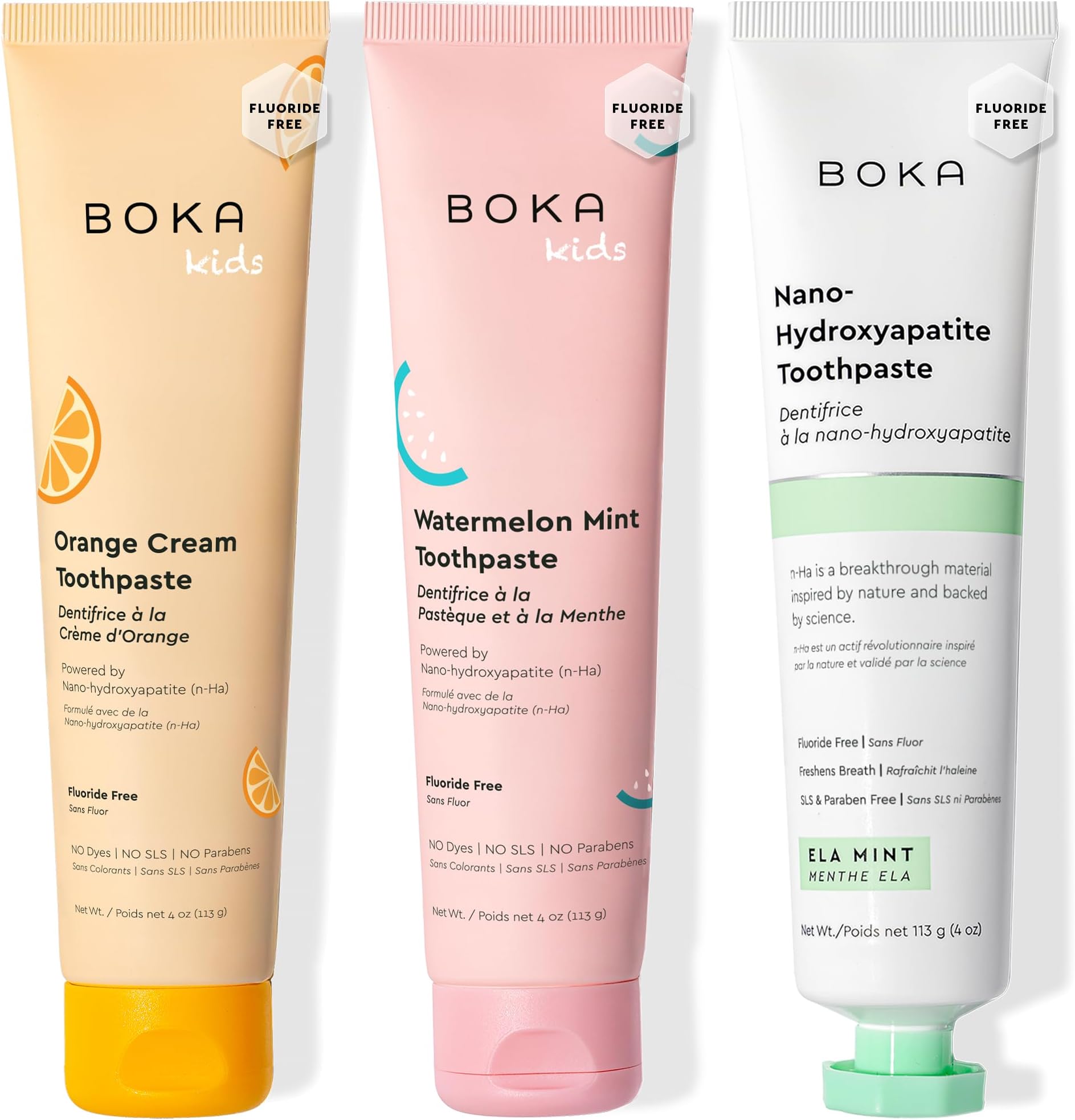 Fluoride Free Toothpaste Nano Hydroxyapatite Toothpaste - Ela Mint, Orange Cream, Watermelon Mint Flavor, 4 oz 3Pk