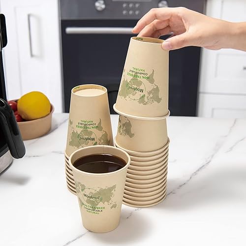 Miniatura 5 de MayTree Tazas de café caliente de papel desechables de 8 onzas, tazas de papel de bambú compostables y biodegradables para llevar y café helado,