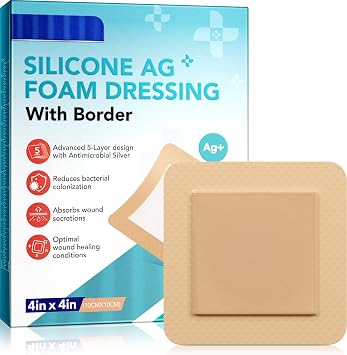 Silicone Foam Dressing with Border Adhesive, 4"x4" Waterproof Wound Dressing Bandage for Wound Care, High Absorbency Breathable Bed Sore Bandages Wound Care Dressing, 5 Pack