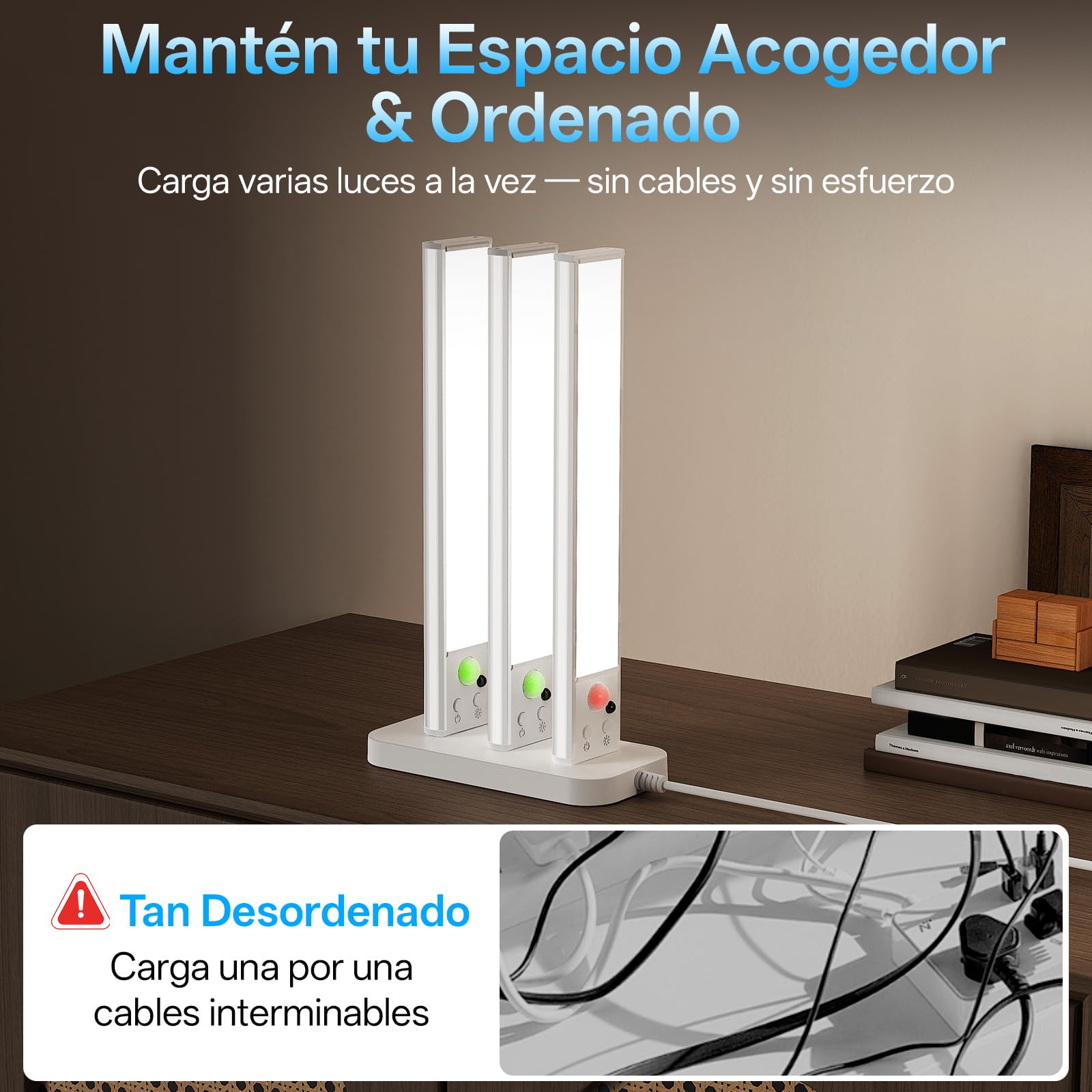 Luz Led con Sensor de Movimiento, Base de Carga, 6 Piezas | 20 cm Luz Armario, Luces Armarios sin Cable, 3 Modos de Funcionamiento 3 Temperatura de Color para Pasillo, Cocina