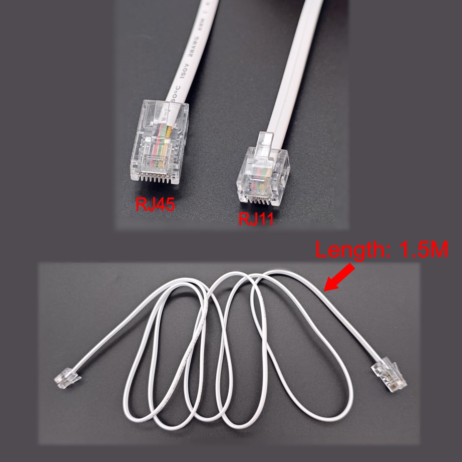 JZK 1.5m Blanc RJ11 vers RJ45 câble, cordon raccordement Ethernet, cordon raccordement téléphonique ADSL 6P4C vers 8P8C, rallonge réseau plate pour VoIP, fax, téléphone, ligne fixe, modem, routeur