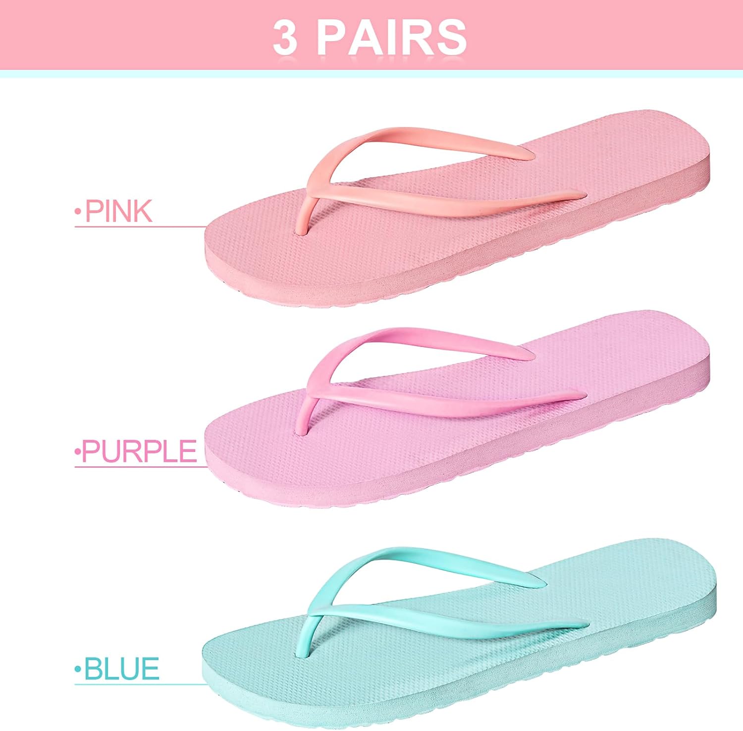 Xuhal 3 Pcs Women Girls Slim Flip Flops Colored Summer Casual Flip Flop Sandals Rubber Thong Style Cute Sandals for Women Shower - Image 3