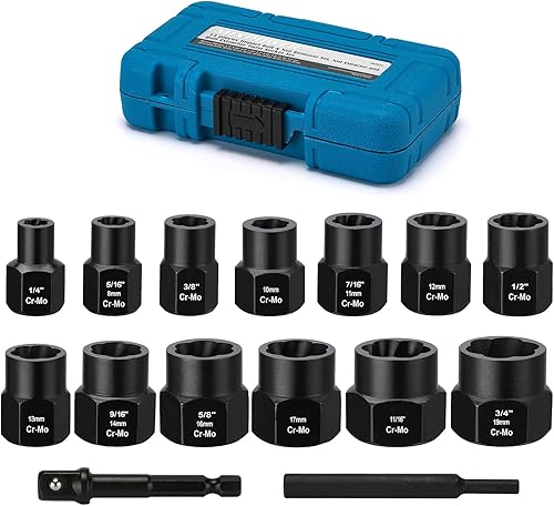 MIXPOWER Juego de 13 piezas de 38 pulgadas para quitar tuercas y pernos de impacto, zócalo extractor de tuercas, juego de herramientas para quitar