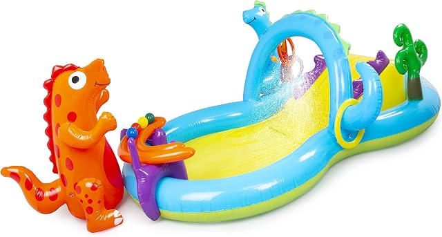abeec Inflatable Play Centre - Outdoor Toys - Paddling Pool For Kids With Slide - Paddling Pool For Toddlers - Includes Pool Inflatable Dinosaur, Inflatable Water Slide & Inflatable Ring Toss Games