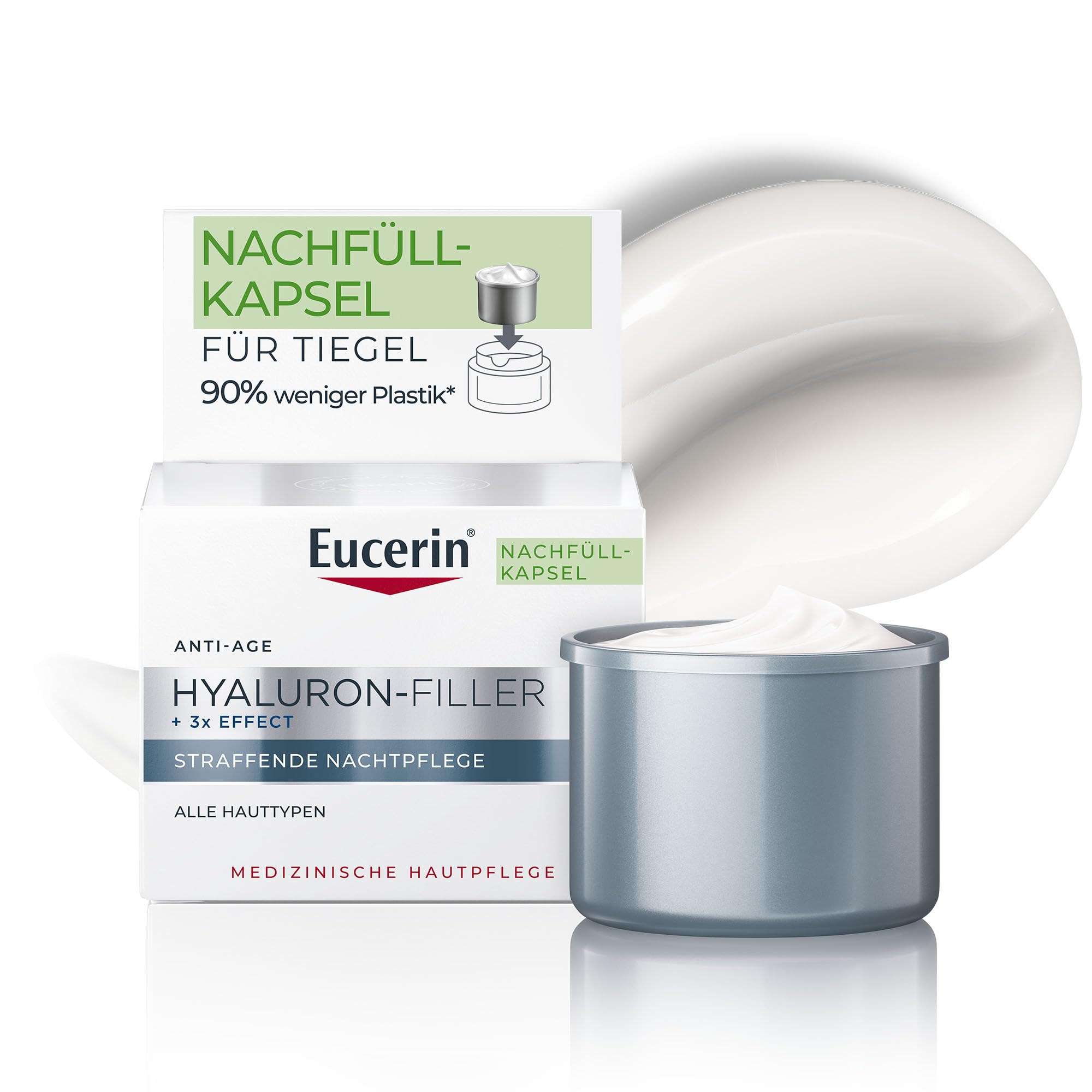 Eucerin Hyaluron-Filler + 3x Effect Nachtpflege Nachfüllkapsel 50 ml, straffende Gesichtscreme regeneriert die Haut über Nacht und mildert Falten, Anti Aging Creme mit Hyaluronsäure