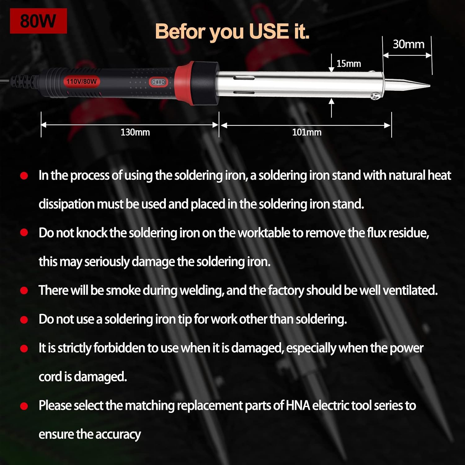 Solder iron set,80W-300W external heating with replaceable soldering iron head, simple bracket, high-power industrial DIY soldering iron 110V US plug (80WJT)
