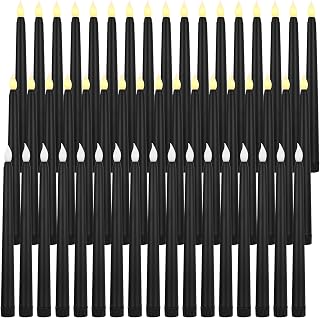 Baquler 50 Pcs 8.5 Inch Black LED Flameless Taper Candles Bulk