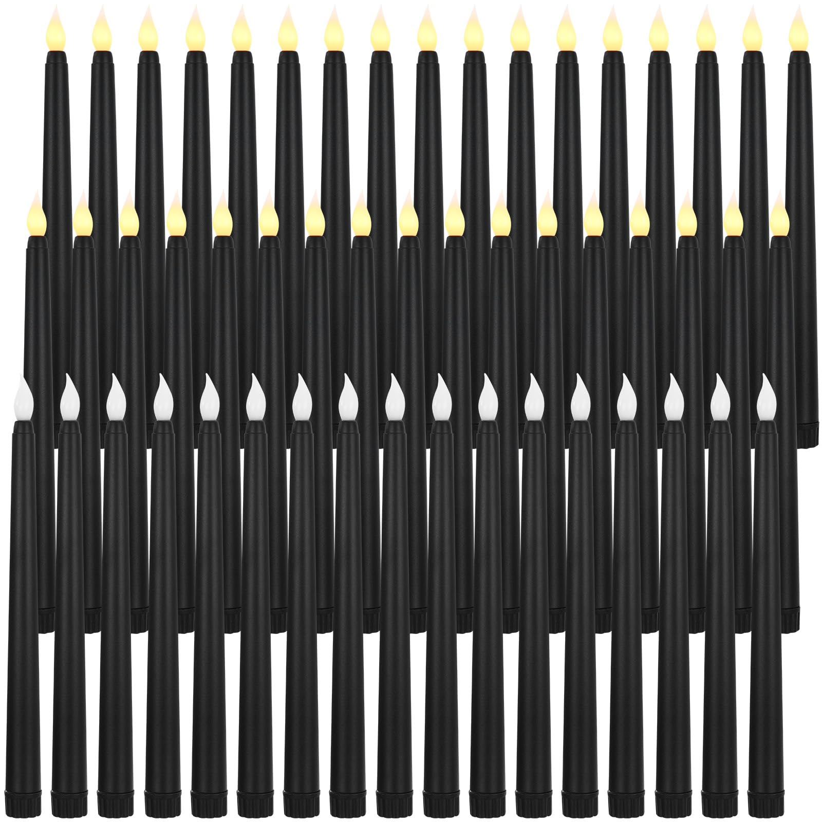 Baquler 50 Pcs 8.5 Inch Black LED Flameless Taper Candles Bulk Battery Operated Taper Candles Flickering Candlesticks for Wedding Church Holiday Table Decoration