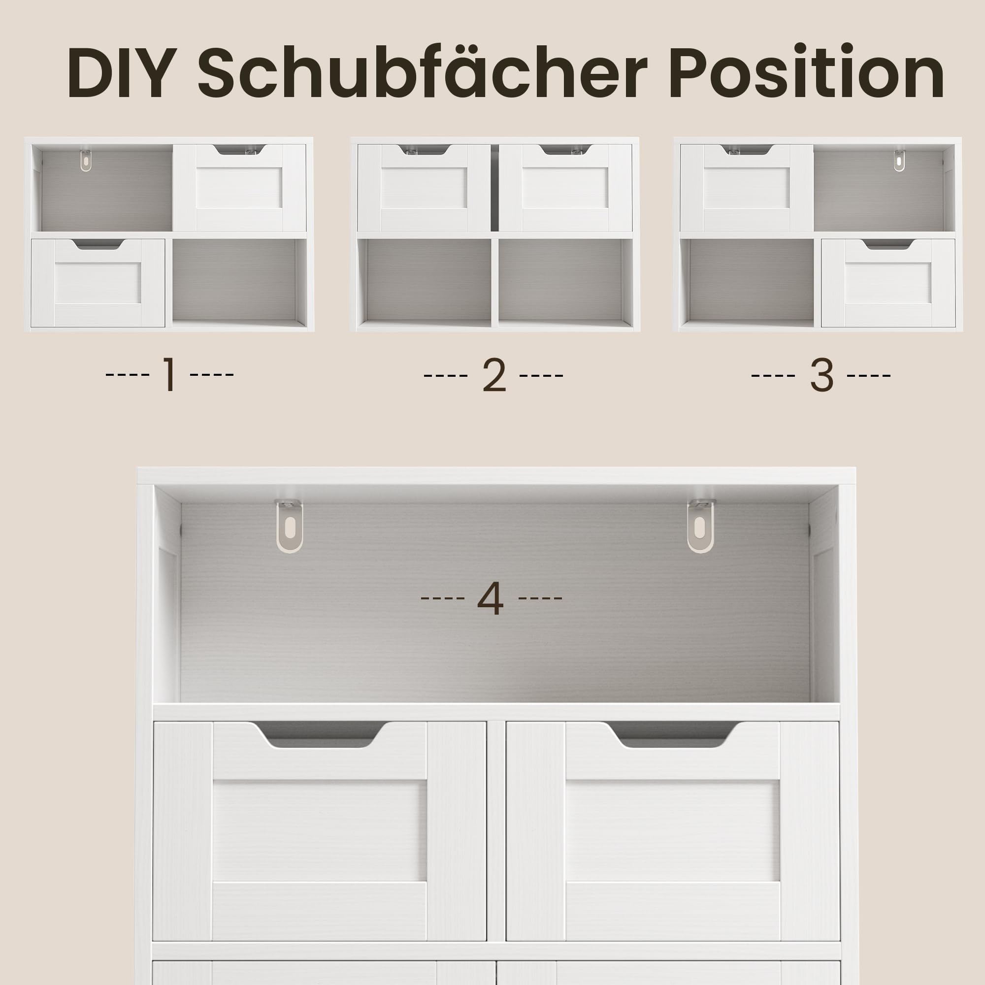 Bealife Badezimmerschrank mit 2 Schubladen, verstellbares Regal, multifunktional, für Badezimmer, Schlafzimmer, Flur (weiß, 60 x 30 x 108 cm) (weiß)