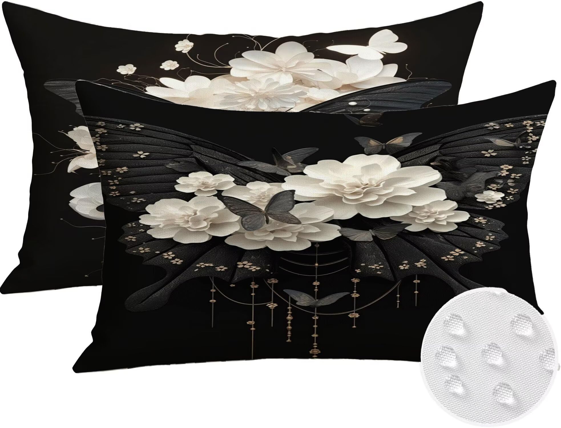 Générique Housse Coussin Exterieur Impermeable 50x60cm Noir Décoratif Taie d'oreiller Decoration Papillon Housse de Coussin Exterieur Impermeable pour Salon de Jardin Lot 2. T-3686