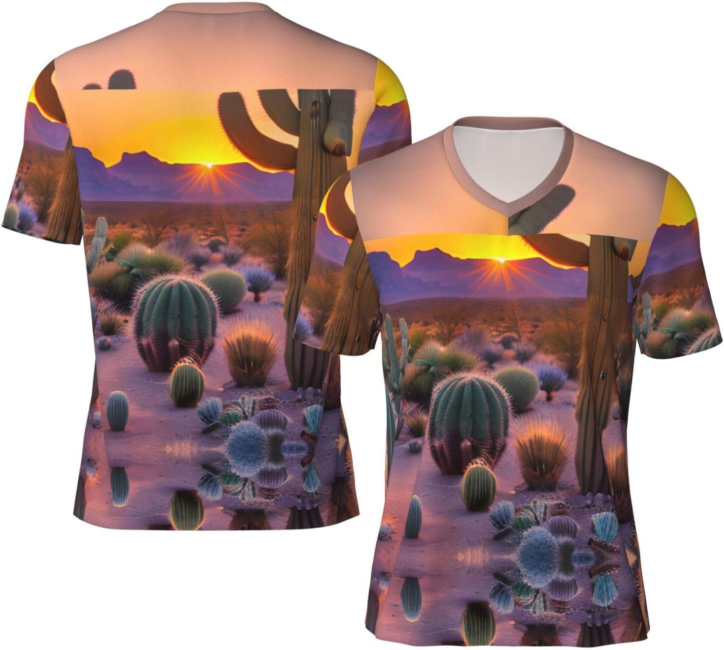 Cactus Desert Sunsets Rugby Football Jersey for Men, Comfortable V-Neck Loose Fit Top for Team Sports Athletics