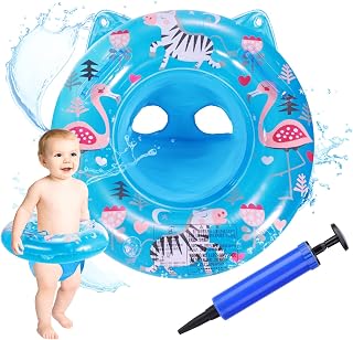Baby Swimming Ring, Forest Animals Cartoon Inflatable Baby Swimming Float PVC Safety Aid Float Seat Circle Swim Float Boat with Inflator and Seat for Age 6 Months to 2.5Years Toddler Floating Training