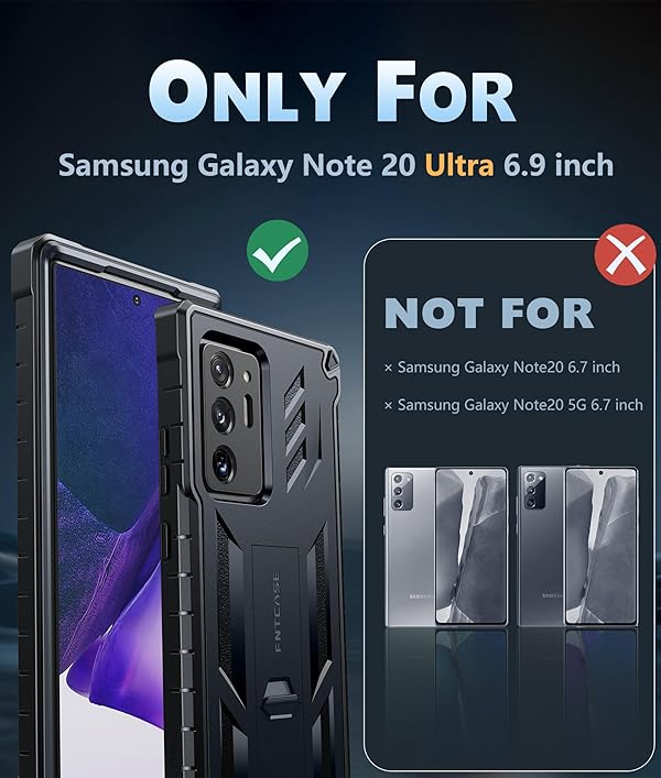 FNTCASE for Samsung Galaxy Note 20 Ultra Case: [Built-in Screen Protector & Kickstand] [Military Grade Drop Protection] Heavy Duty Protective Shockproof Rugged TPU Note-20-Ultra 5G Phone Cover - Black by FNTCASE - Image 2