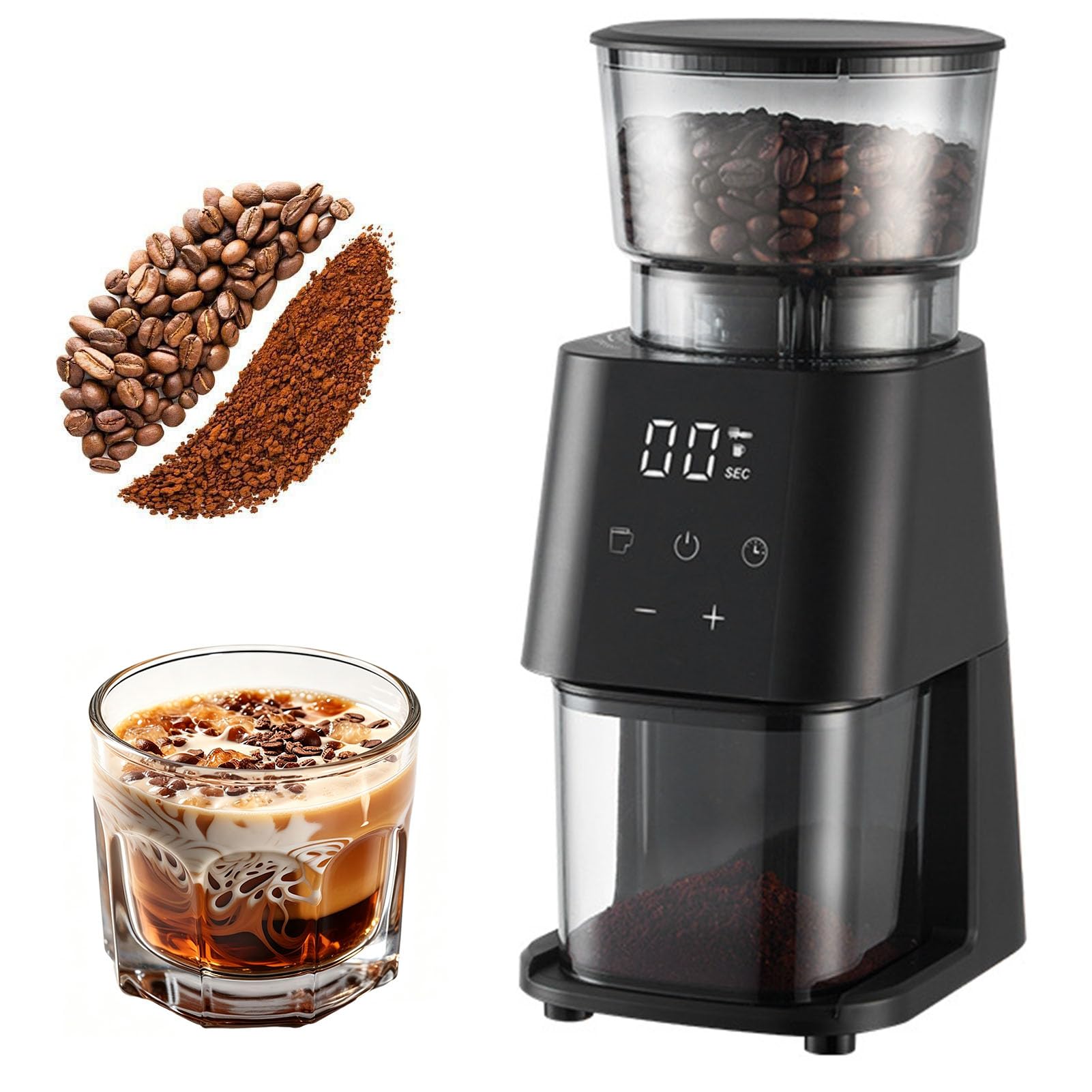 Molinillo De Café Eléctrico, Molinillo Automático De Muelas Cónicas 350-450 | Pantalla Táctil, 30 Niveles de Grosor de Molienda, Dispositivo Antiestático, Capacidad de 130g para 2-12 Tazas, para Espresso