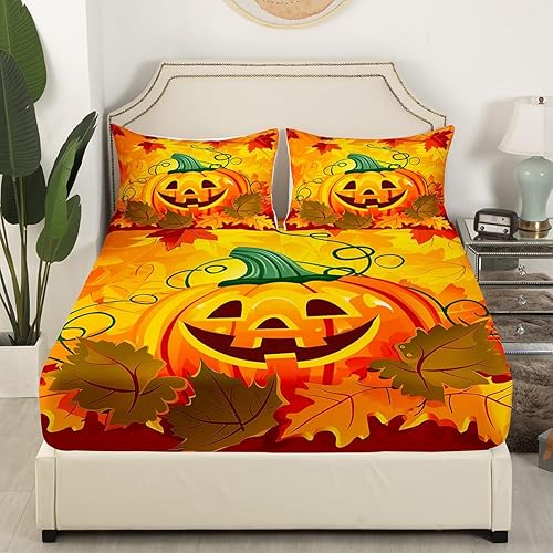 Miniatura 8 de Erosebridal Juego de sábanas lindas de Halloween para niños, juego de sábanas de dulces de Halloween de dibujos animados para niños y niñas, juego