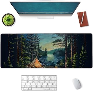 Camping Large Mouse Pad, Gaming Mouse Pad, Non-Slip Rubber Base, Office Accessories, Desk Mat, Forest and Lake MousePads for School, Work, Home Decor Gifts 31.5" x 11.8"