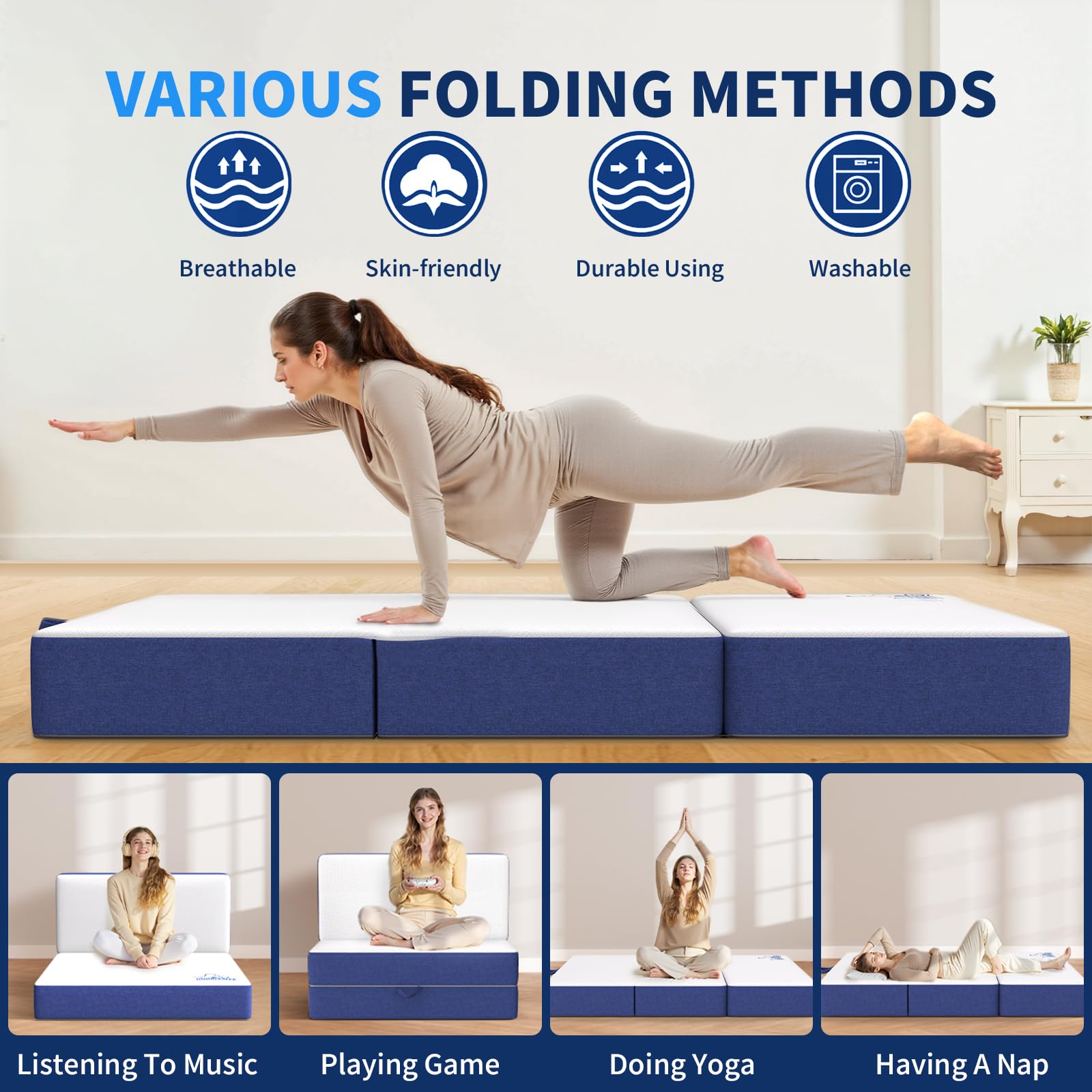 Matelas pliable en mousse à mémoire de forme pour petit lit double, 1,2 m, 15,2 cm, rangement facile avec housse lavable pour voyage, camping, caravanes, lit d'appoint (120 x 190 x 15 cm)