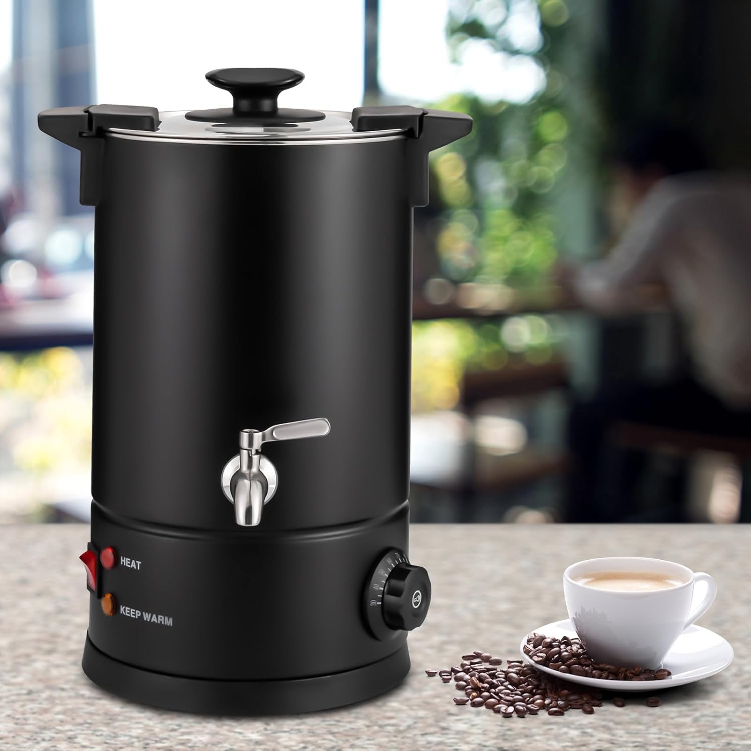 Coffee Urn, Commercial Grade Stainless Steel 8L Coffee Urn, 1KW Hot Water Boiler with Percolator Coffee Maker Portable Electric Coffee Pot Coffee Maker for Office, Home, Wedding, Catering (8L,Black)