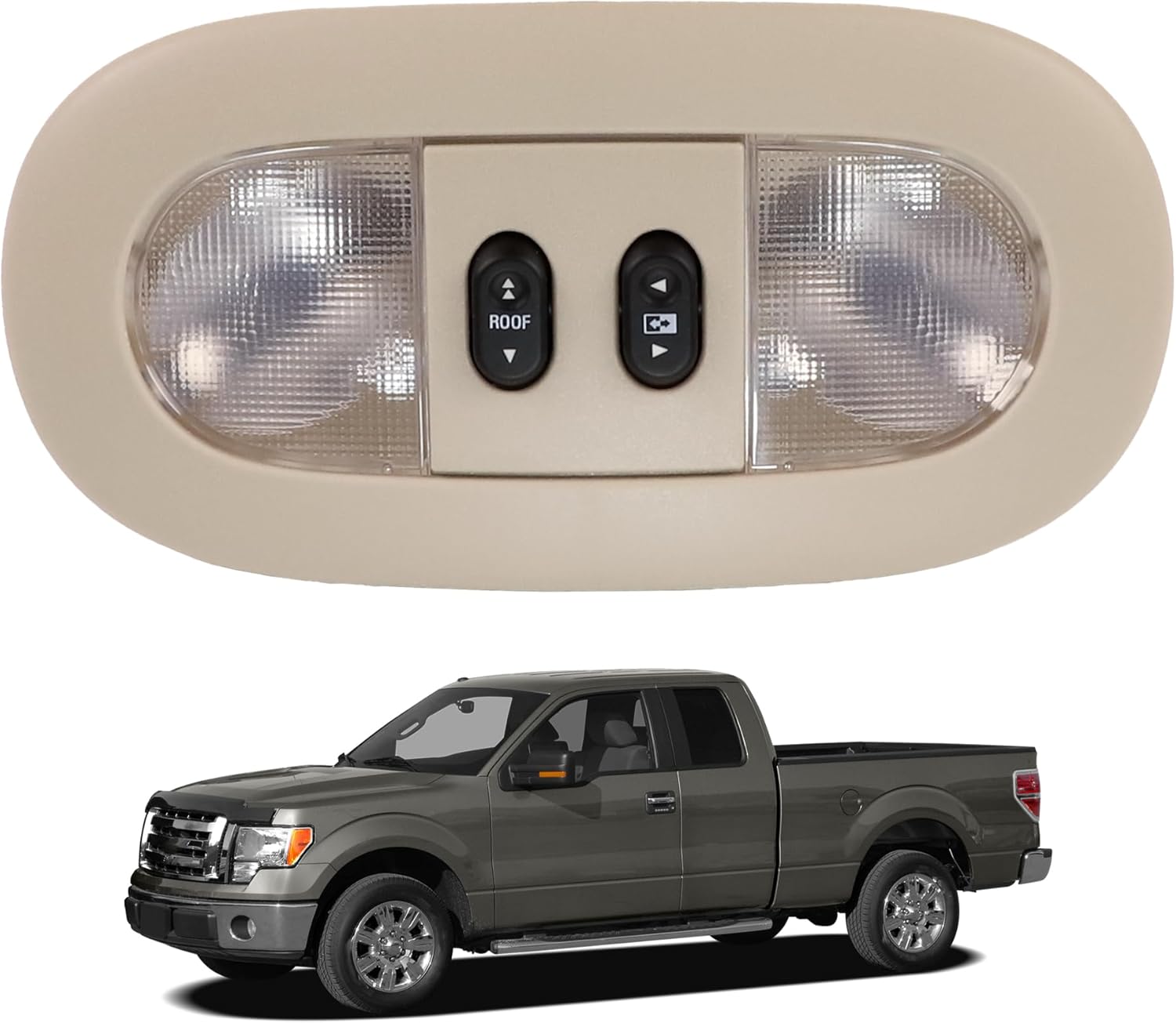 Overhead Console with LED Dome Map Light Sunroof Switch Compatible With 2004-2008 Ford F-150 2006-2008 Lincoln Mark LT Cab Interior Ceiling Roof Reading Lamp Replaces 7L3Z-18519A70-BA Beige