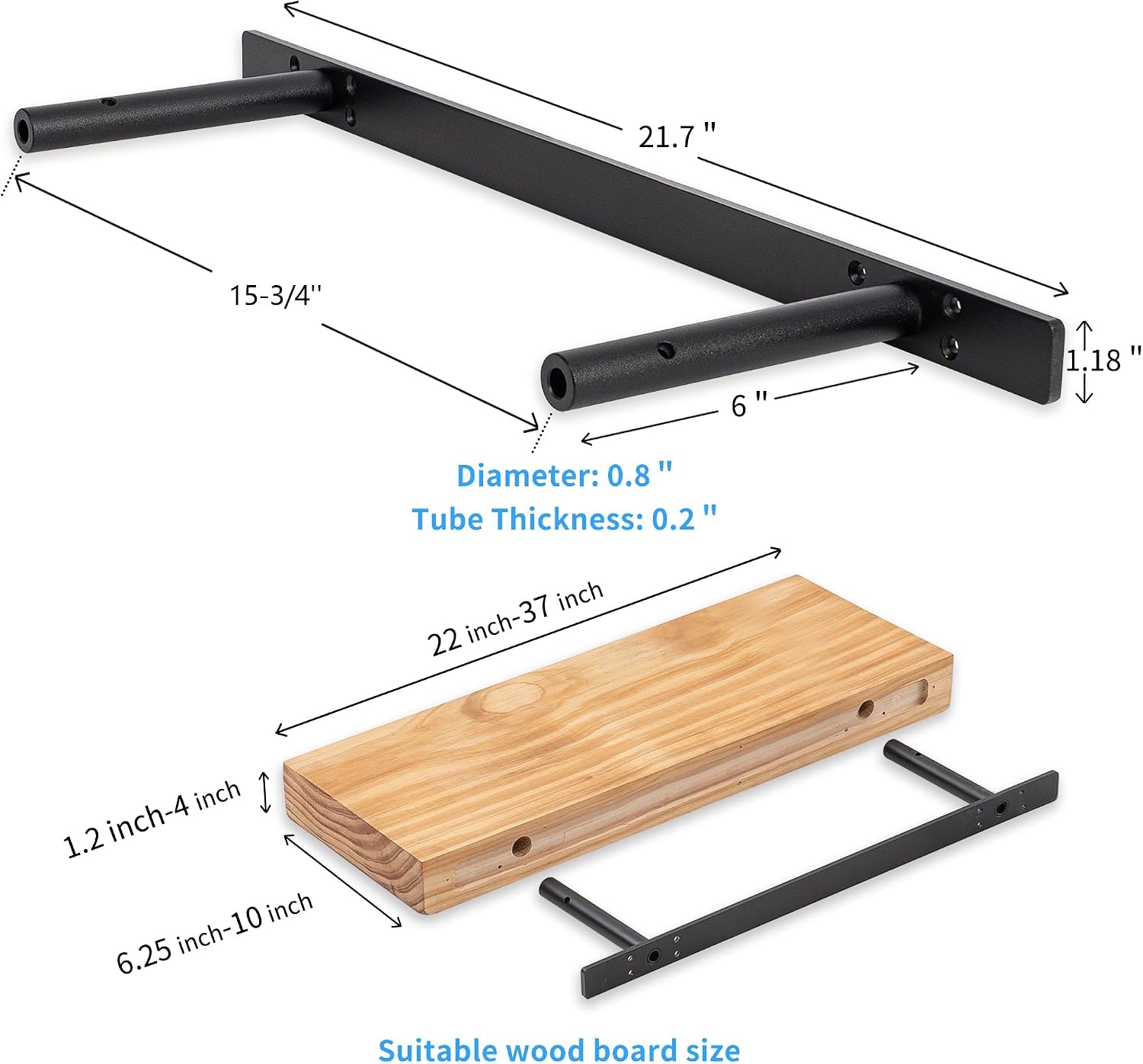 22‘’ Heavy-Duty Hidden Floating Shelf Bracket – 210 LBS Max Load (Mounted on Studs), Floating Mantel Bracket for Fireplace & Wall Shelves, Includes Easy Installation Kit（22 inch Brackets）