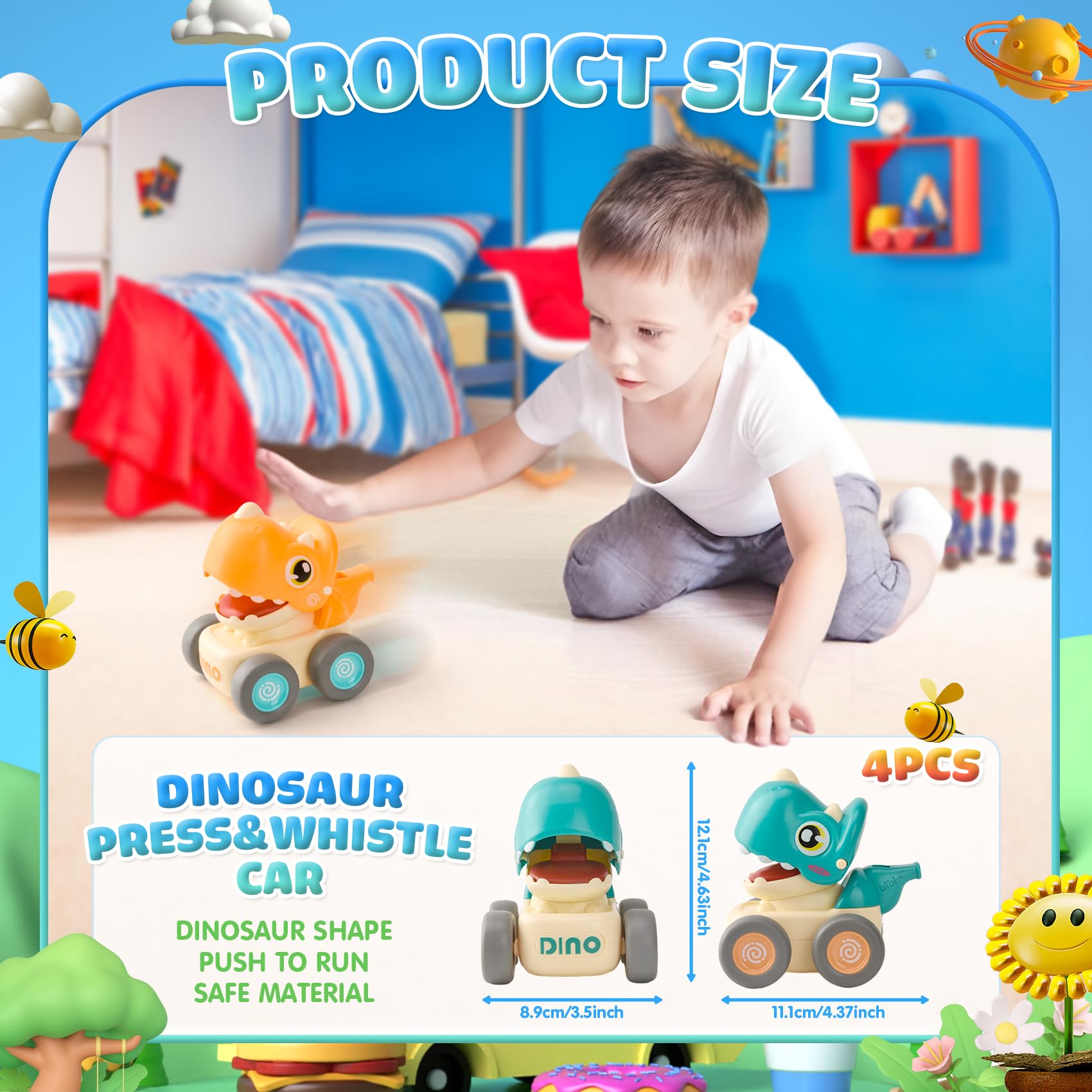 4 Stück Aufziehautos Mit Pfeife – Dinosaurier-Design, ABS, Für Kinder Ab 3 Jahren, Geschenk