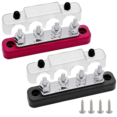 Miniatura 7 de 4 barras de bus #10 (M5), bloque de distribución de energía y tierra de 4.2 pulgadas, conexión de barra de conexión de batería de latón con cubierta