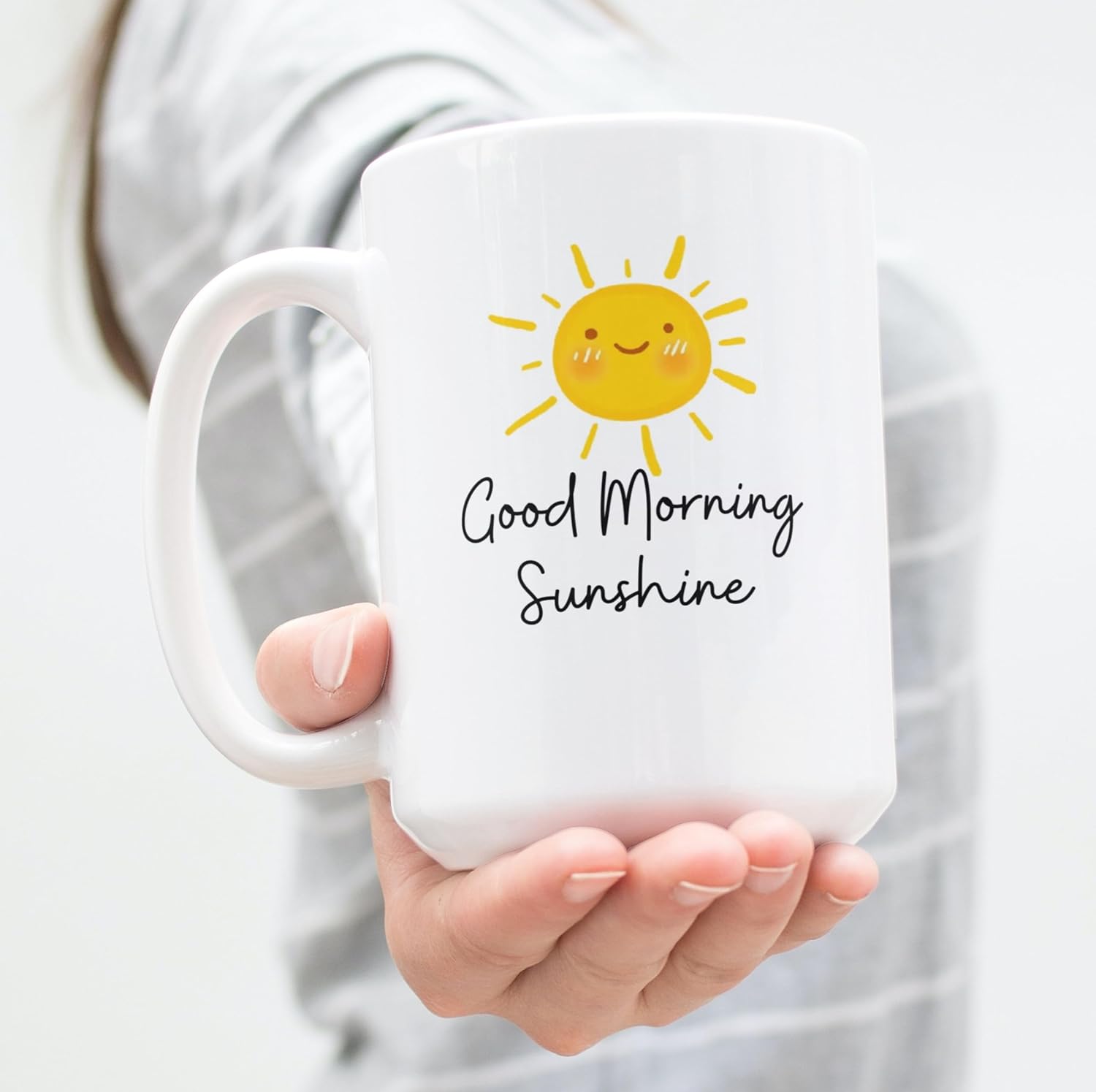Good Morning Sunshine Coffee Mug – 15 Oz Large Ceramic Cup – Smiling Sun Design – Morning Gift for Her or Him – Positive Daily Quote - Image 7
