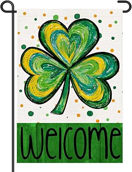 St. Patrick s Day Garden Flag 12x18 Inch Double Sided Small Yard Sign, Welcome Lucky Clover Shamrock Green Irish Outdoor Decor for Lawn Porch Spring Decorations DF1017