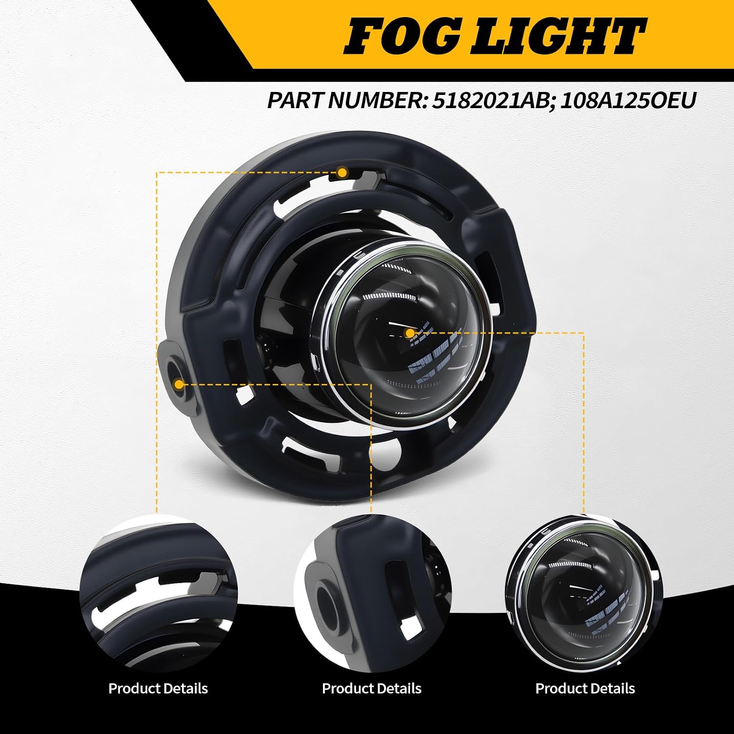 Fog Lights Compatible with Grand Cherokee 2014-2021 Fog Lamps Assembly Clear Front Bumper Lamp Left=Right 5182021AB 108A125OEU