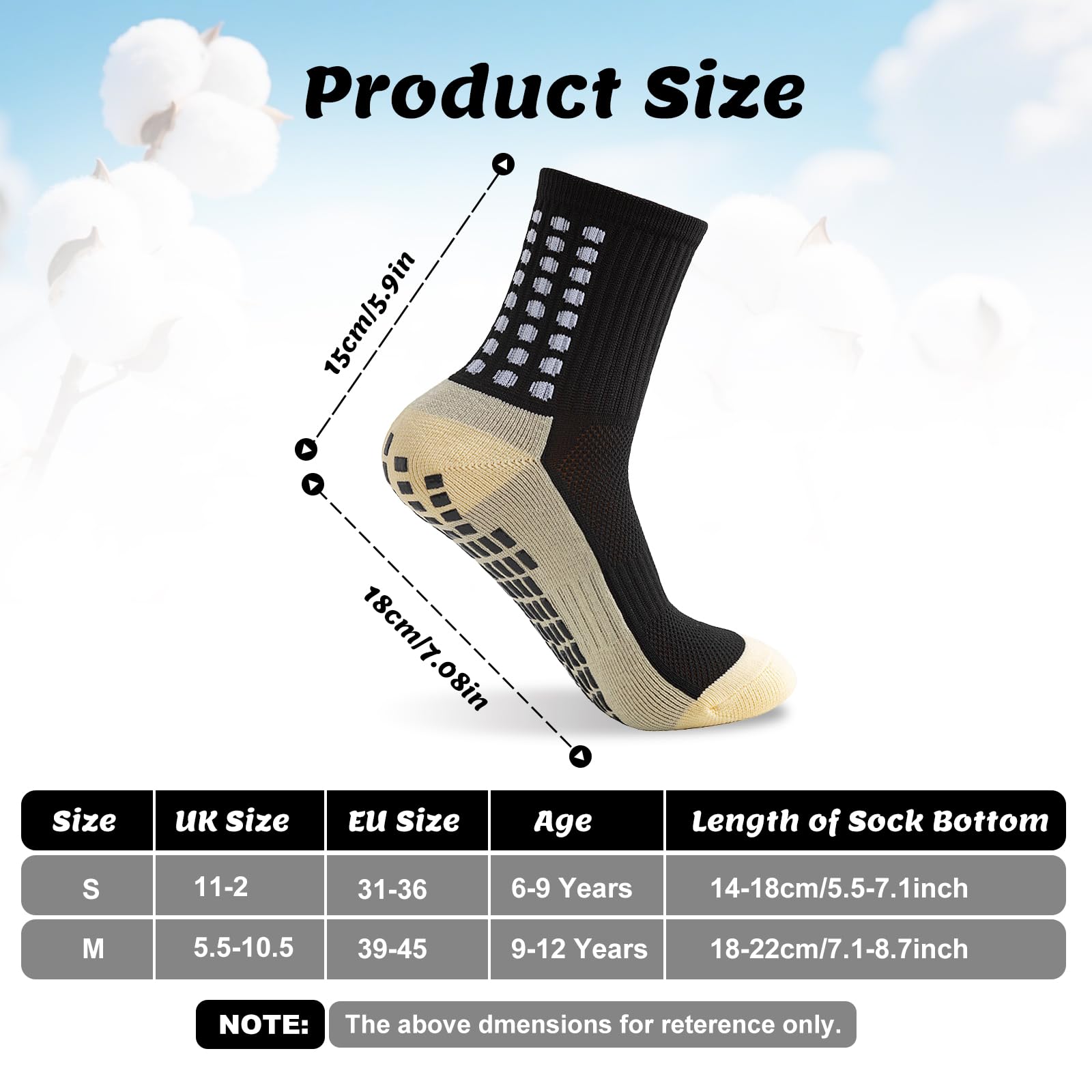 Okdance Grip Football Socks 3 Pairs Grip Soccer Socks for Kids Boy Anti Slip Athletic Socks Non Slip Pads for Basketball Baseball Football Sports Sock, Black, 6-9 Years 3