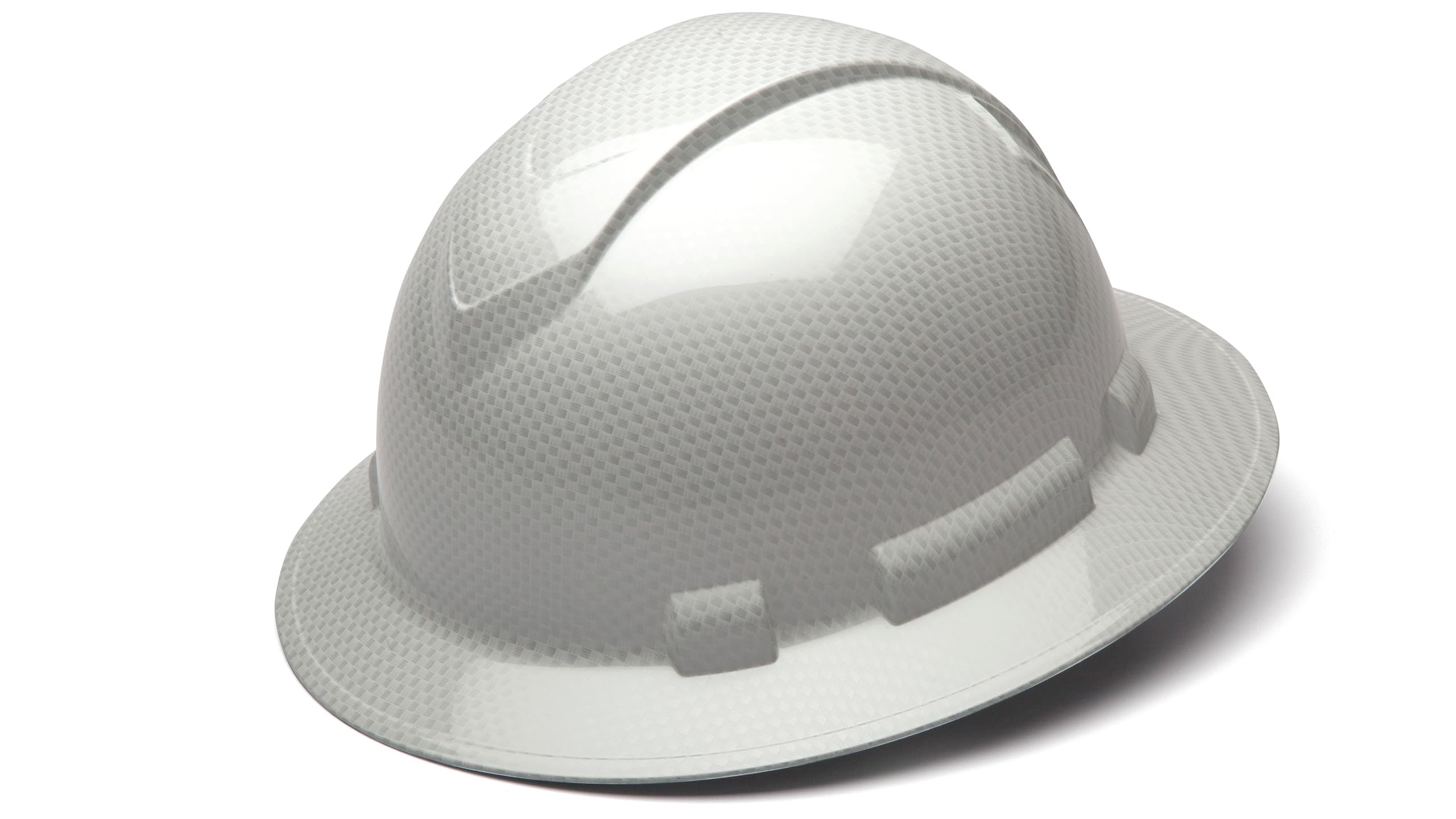 Pyramex Ridgeline Full Brim Hard Hat 4 Point Ratchet Shiny White Graphite Pattern