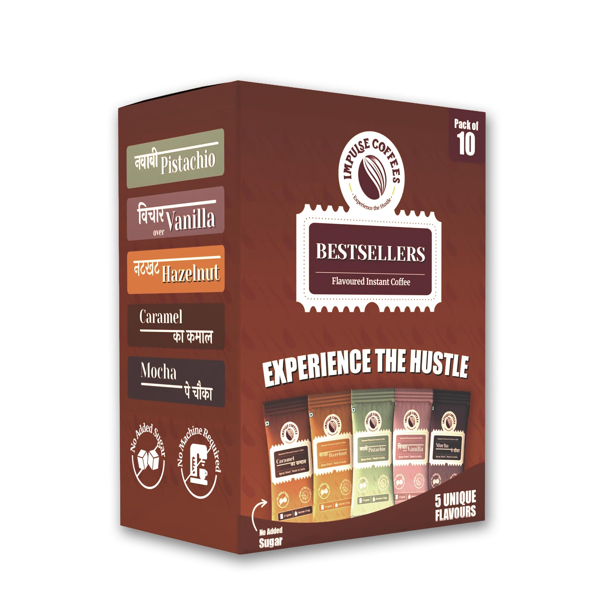 Impulse Coffees 10 Instant Coffee Sachets Combo (10 Sachets, 5 Flavors) | No Sugar Added | Hot & Cold Coffee Powder | Festive & Corporate Gift Pack || 1.5g x 10 Pouches || 15g-image-37