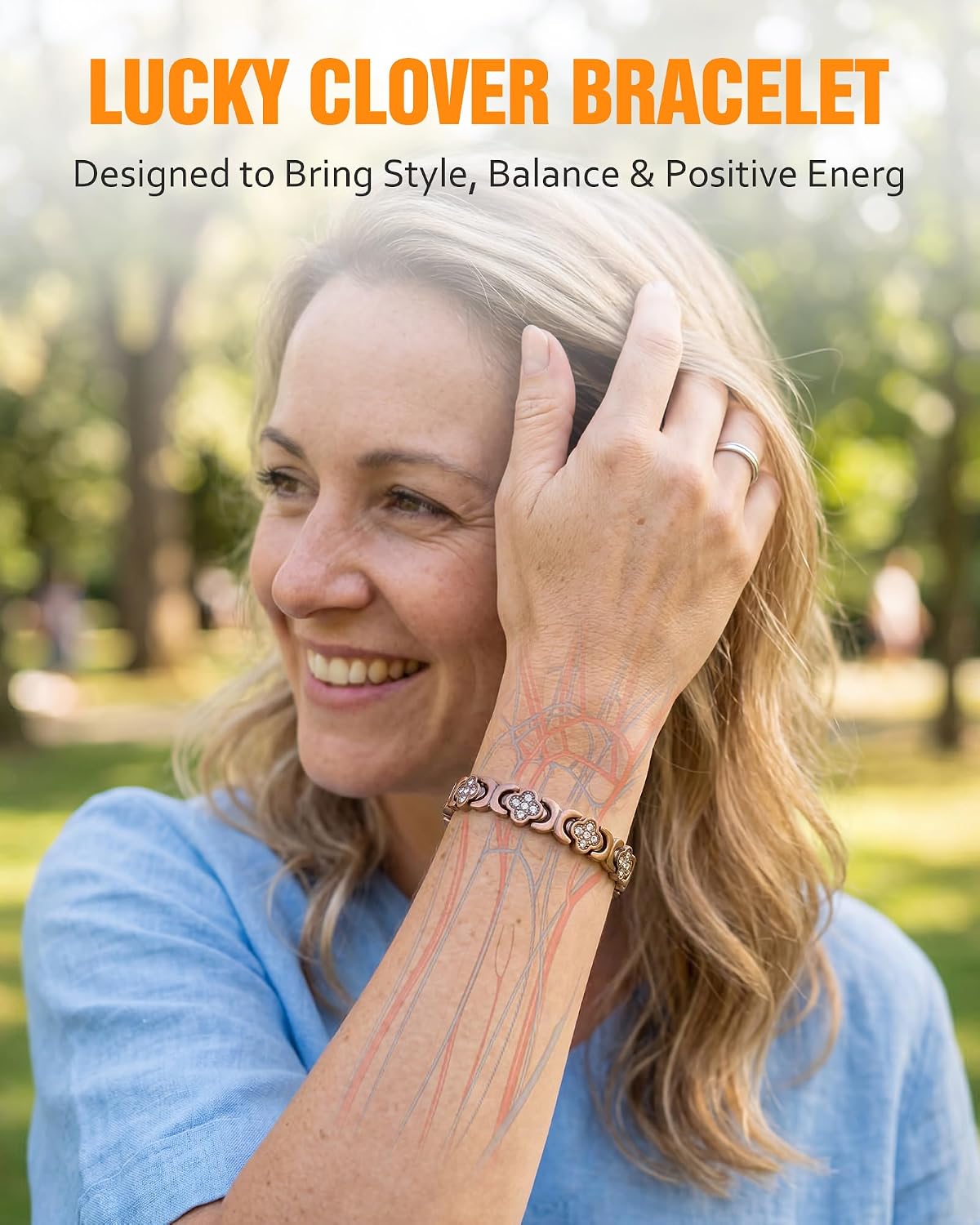 Jecanori 5X Strength Magnetic Copper Bracelet for Women Ellipse Magnets Pure Copper Magnetic Bracelet Premium Butterfly Clasp & Adjustable Length Four-Leaf Clover Health Bracelets