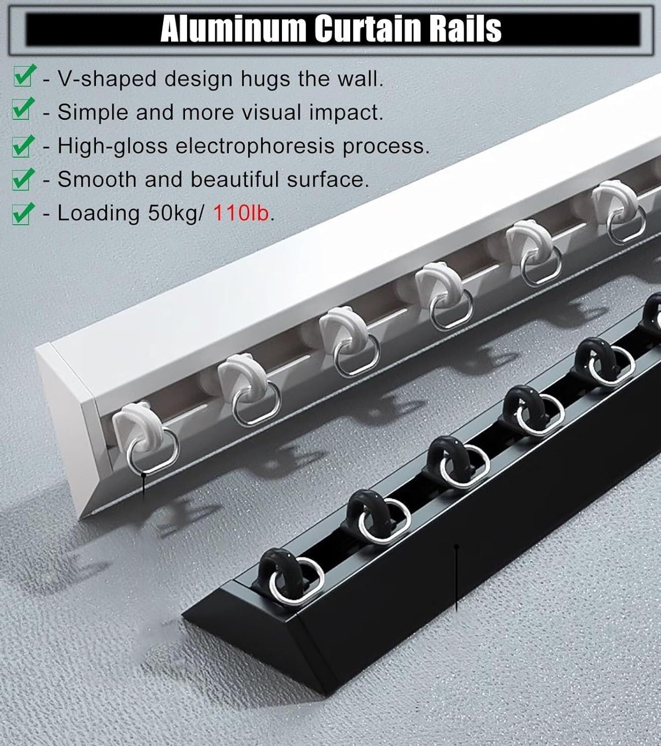 Straight Double Curtain Rods for Living Room/Bedroom/Kitchen, Thickened Aluminum Curtain Track Rail Fittings(Black,9m/29.5ft)