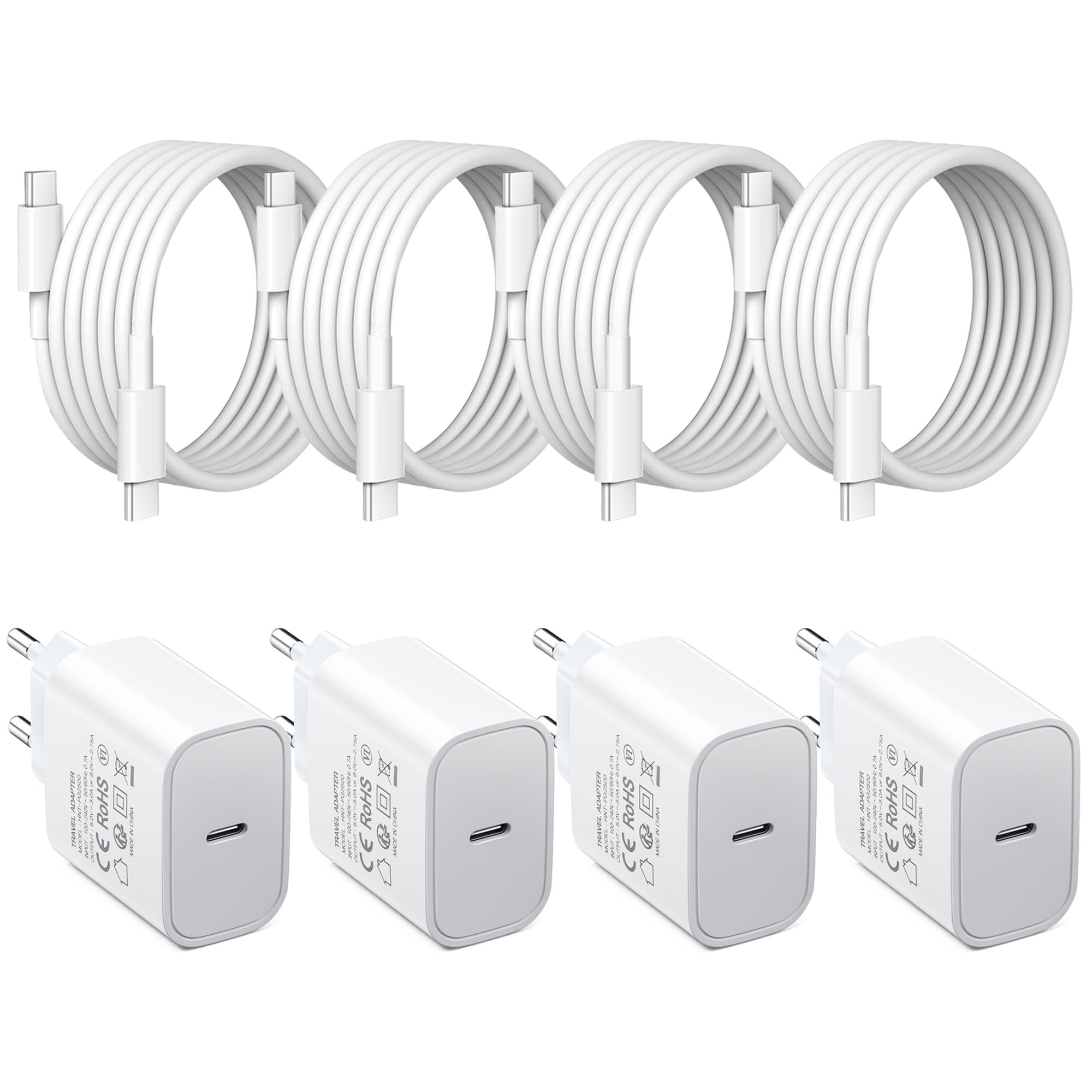 4er-Pack USB C 25W Ladegerät Ladekabel, Schnellladegerät PD3.0 Stecker Typ C, 25W USB C Handy Netzteil Wand-Ladegerät mit 1.8M Kabel Kompatibel mit iPad/iPhone 17/16/15/14/Galaxy S25/S24/S23/Tablets