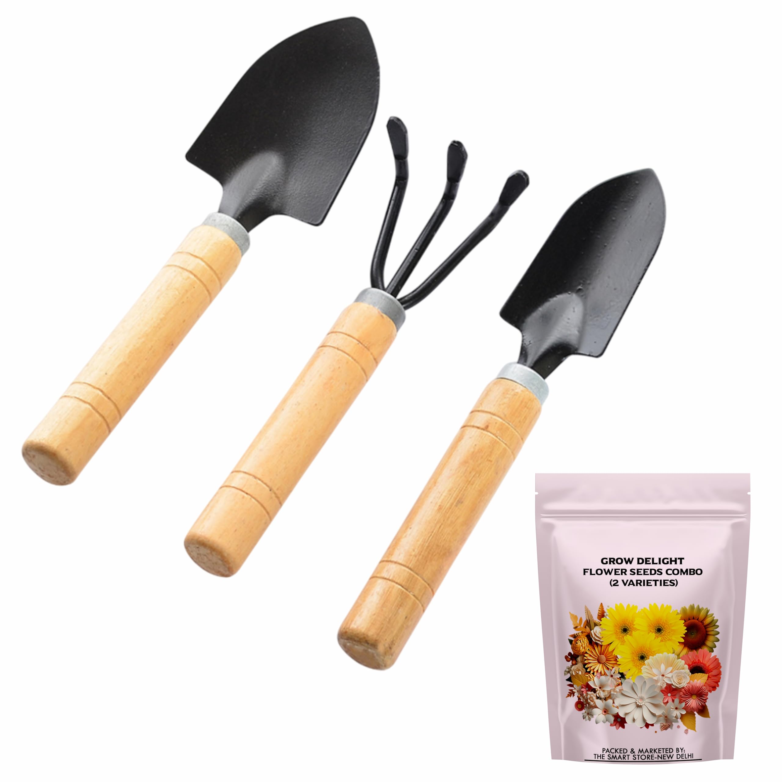 GROW DELIGHT Gardening Tools Kit-4 Pcs (Cultivator, Small Trowel, Big Trowel,Flower Seeds Packet)|Mini Gardening Tools | Home Gardening Tool Set-picture-29